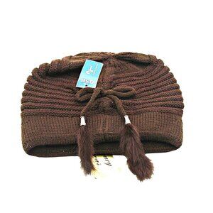 NEW Luxury Divas Beanie Hat Chocolate Brown Knit One Sz Rabbit Hair Acrylic NWT
